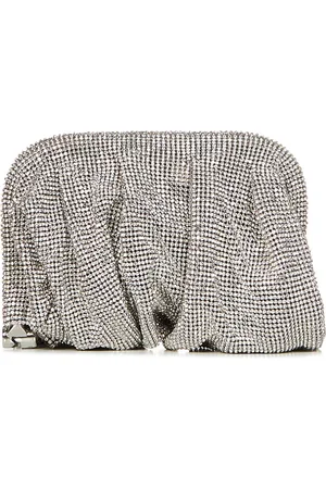 BENEDETTA BRUZZICHES Tassen, Dames, Grijs, ONE Size, Satijn, Zilveren Kristal Mesh Clutch