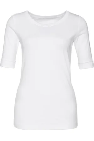 Marc Cain Tops, Dames, Wit, L, Stijlvolle shirt met halve mouwen en ronde hals