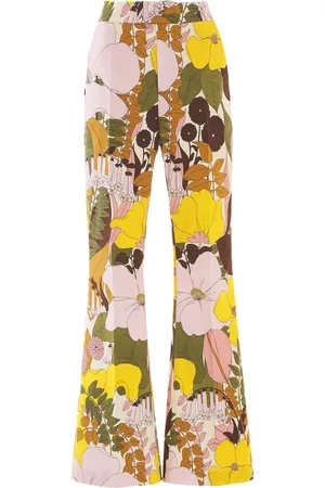 La DoubleJ Broeken, Dames, Veelkleurig, M, Katoen, Big Flower Bootcut Broek