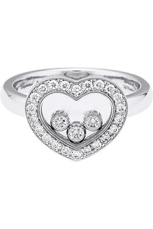 Chopard Accessoires, Dames, Grijs, ONE Size, Witgouden diamanten ring met Happy Diamonds