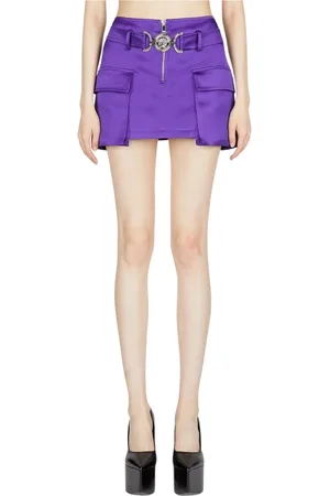 VERSACE Rokken, Dames, Paars, S, Satijn, Satijnen Cargo Rok met Medusa Gesp
