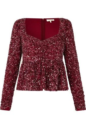 Notes Du Nord Blouses & Shirts, Dames, Rood, M, Polyester, Romantische Ida Blouse met Paillet Mesh
