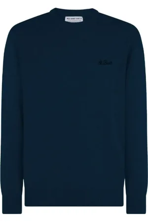 MC2 SAINT BARTH Sweatshirts & Hoodies, Heren, Blauw, S, Leer, Blauwe Geborduurde Heron Trui