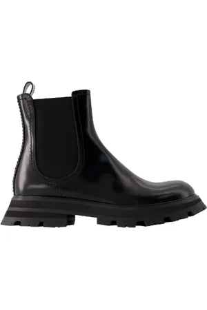 Alexander McQueen Schoenen, Dames, Zwart, 36 EU, Leer, Zwarte Leren Chelsea Laarzen