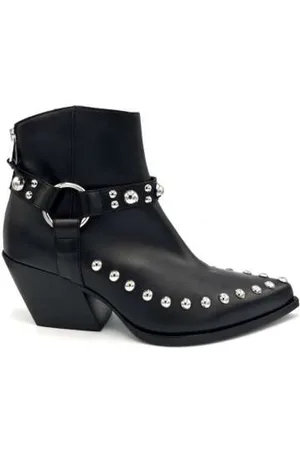 Elena Iachi Schoenen, Dames, Zwart, 37 EU, Leer, Zwarte Leren Texano Laarzen met Rits