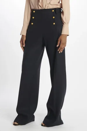 Nº21 Broeken, Dames, Blauw, M, Wol, Blauwe Wollen Broek met Gouden Knopen