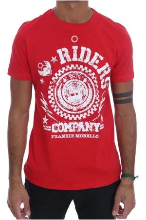 FRANKIE MORELLO Tops, Heren, Rood, S, Katoen, Rode Katoenen Riders Crewneck T-Shirt