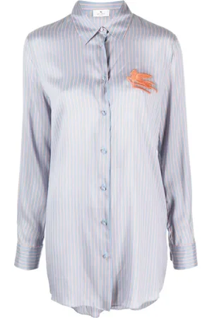 Etro Blouses & Shirts, Dames, Blauw, S, Zijden overhemd met verticale strepen
