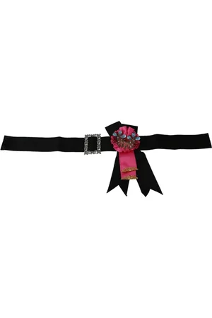 Dolce & Gabbana Accessoires, Dames, Zwart, 2Xs, Katoen, Barok Kristallen Taille Riem met Bloemenbroches