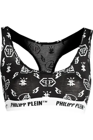 Philipp Plein Tops, Dames, Zwart, L, Stijlvolle Bralette Set met Logo Print