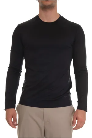 Emporio Armani Sweatshirts & Hoodies, Heren, Blauw, XL, Katoen, Slim Fit T-shirt met Lange Mouwen