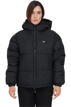 Dickies Jassen, Dames, Zwart, L, Zwarte Oversized Jas met Capuchon en Rits