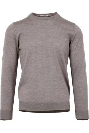 Paolo Pecora Sweatshirts & Hoodies, Heren, Bruin, M, Wol, Bruine Wollen Trui, Ronde Hals, Lange Mouwen