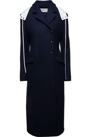 Salvatore Ferragamo Mantels, Dames, Blauw, XS, Wol, Slim Fit Lange Blauwe Jas met Klassieke Revers en Capuchon