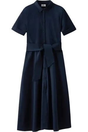 Woolrich Kleedjes, Dames, Blauw, L, Katoen, Klassieke Katoenen Midi Jurk