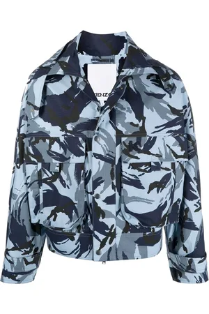 Kenzo Jassen, Heren, Blauw, L, Katoen, Lichtgewicht Camo Jas