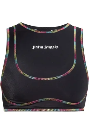 Palm Angels Tops, Dames, Zwart, M, Pailletten, Crop Top met Pailletten