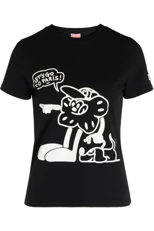 Kenzo Tops, Dames, Zwart, XS, Katoen, Condemt Print Katoenen T-shirt