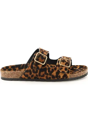 Saint Laurent Schoenen, Dames, Veelkleurig, 37 EU, Leer, Luipaardprint Pony-Effect Leren Muiltjes