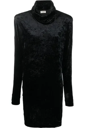 Saint Laurent Kleedjes, Dames, Zwart, S, Polyester, Velvet Effect Roll-Neck Sweater Jurk