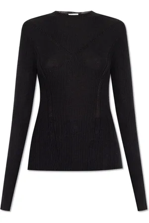 Lanvin Truien, Dames, Zwart, S, Wol, Geribbelde Top