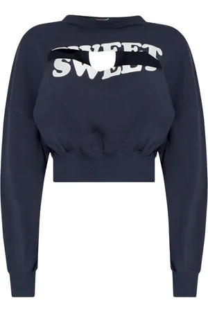 UNDERCOVER Sweatshirts & Hoodies, Dames, Blauw, M, Katoen, Cropped sweatshirt met uitsparingen