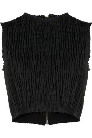 Patou Tops, Dames, Zwart, S, Leer, Zwart Smock-Detail Crop Top