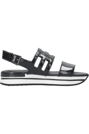 Hogan Schoenen, Dames, Zwart, 40 EU, Leer, Zwarte Zomersandalen met H222 Zool