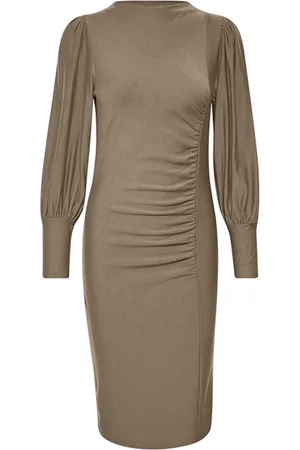 Gestuz Kleedjes, Dames, Bruin, S, Elegante Gedrapeerde Pof Jurk