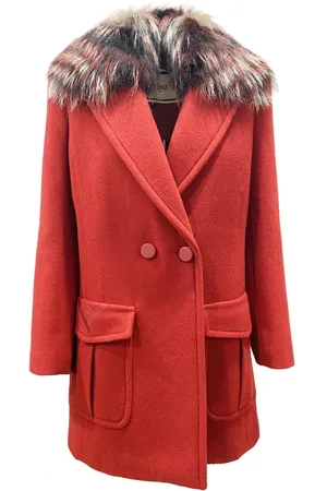 Fendi Mantels, Dames, Rood, 2Xs, Wol, Winter Anorak met Bontkraag