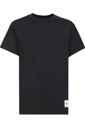 Jil Sander Tops, Heren, Zwart, S, Katoen, Minimalistisch Zwart T-shirt met Logo Patch