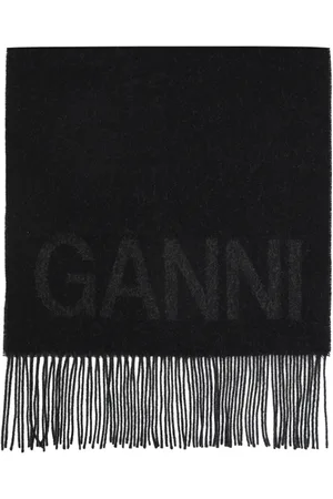 Ganni Accessoires, Dames, Grijs, ONE Size, Wol, Sjaal met logo