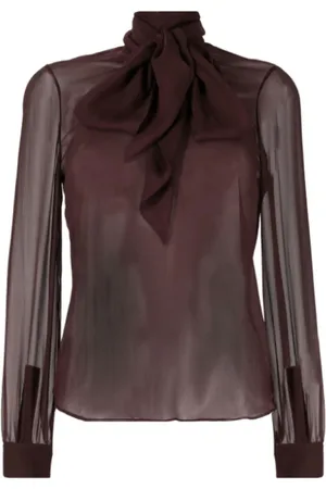 Saint Laurent Blouses & Shirts, Dames, Bruin, L, Elegante Bruine Zijden Blouse