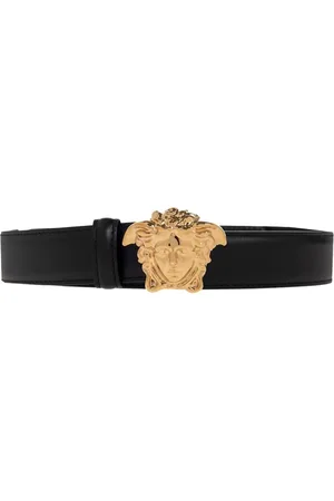 VERSACE Accessoires, Dames, Zwart, 70 CM, Leer, Leren Riem