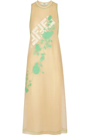 Fendi Kleedjes, Dames, , S, Organza, Groene Bloemen Organza Jurk