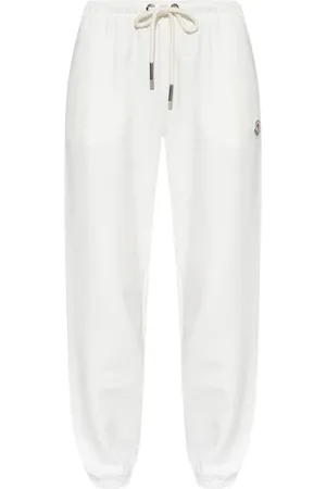 Moncler Broeken, Heren, Wit, L, Katoen, Trainingsbroeken met logo patch