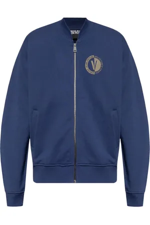 VERSACE Sweatshirts & Hoodies, Heren, Blauw, L, Katoen, Sweater met rits