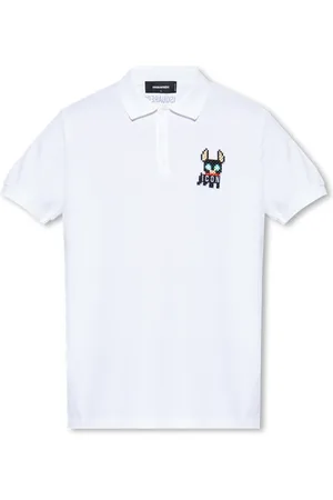 Dsquared2 Tops, Heren, Wit, M, Katoen, Polo Shirt met Patch