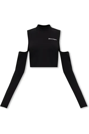 Palm Angels Blouses & Shirts, Dames, Zwart, M, Katoen, Crop Top met Logo