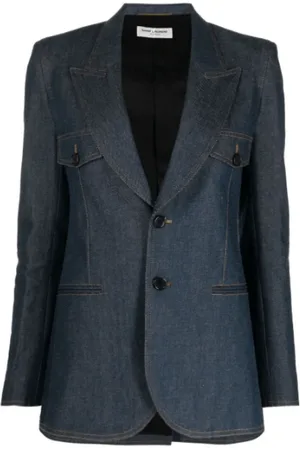 Saint Laurent Jassen, Dames, Blauw, M, Katoen, Blauwe Katoenen Denim Blazer