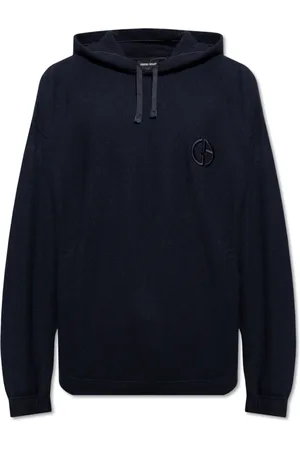 Giorgio Armani Sweatshirts & Hoodies, Heren, Blauw, M, Kasjmier, Hoodie met logo