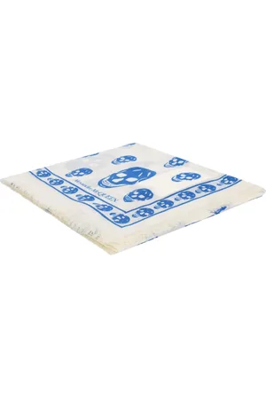 Alexander McQueen Accessoires, Dames, Wit, ONE Size, Wol, Luxe Blauwe Foulard met Skull Print