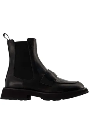 Alexander McQueen Schoenen, Heren, Zwart, 42 EU, Leer, Punk Enkellaarzen - Zwart/Wit Leer