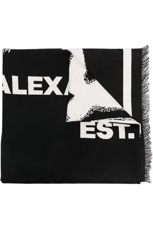 Alexander McQueen Accessoires, Heren, Zwart, ONE Size, Wol, Zwarte Wollen Sjaal voor Heren - Stijlvol en Warm