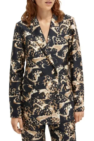 Scotch&Soda Jassen, Dames, Grijs, S, Dubbelbreasted blazer met print