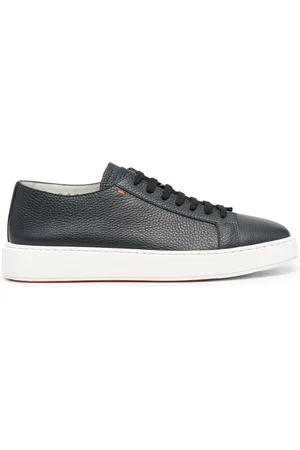 santoni Schoenen, Heren, Blauw, 44 EU, Leer, Italiaanse leren sneakers