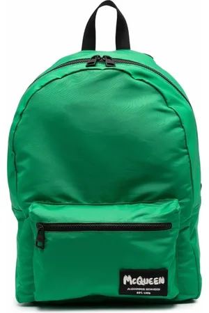 Alexander McQueen Tassen, Heren, Groen, ONE Size, Groene rugzak met logo-patch en voorvak met rits