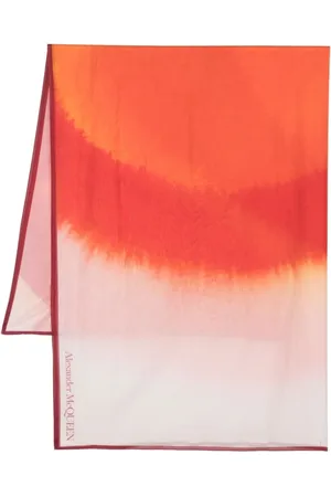 Alexander McQueen Accessoires, Dames, Oranje, ONE Size, Roze Zijden Sjaal met Contrasterende Rand en Gradiënteffect