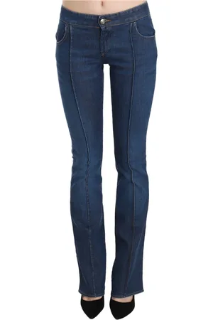 Roberto Cavalli Jeans, Dames, Blauw, L, Denim, Lage taille laars gesneden denim broek jeans