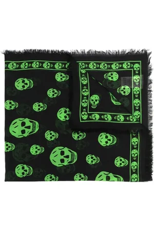 Alexander McQueen Accessoires, Dames, Zwart, ONE Size, Zwarte Schedel Sjaal met Franjes